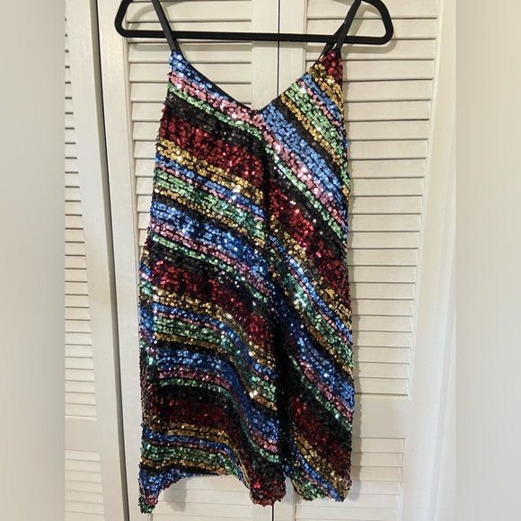 ✨🌈 NWOT Free Press multi-colored sequin dress women's size M 🌈✨ - Picture 2 of 5